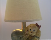 Vintage Chalkware Lamp - Puppy With Yarn - Night Light, Cottage Chic