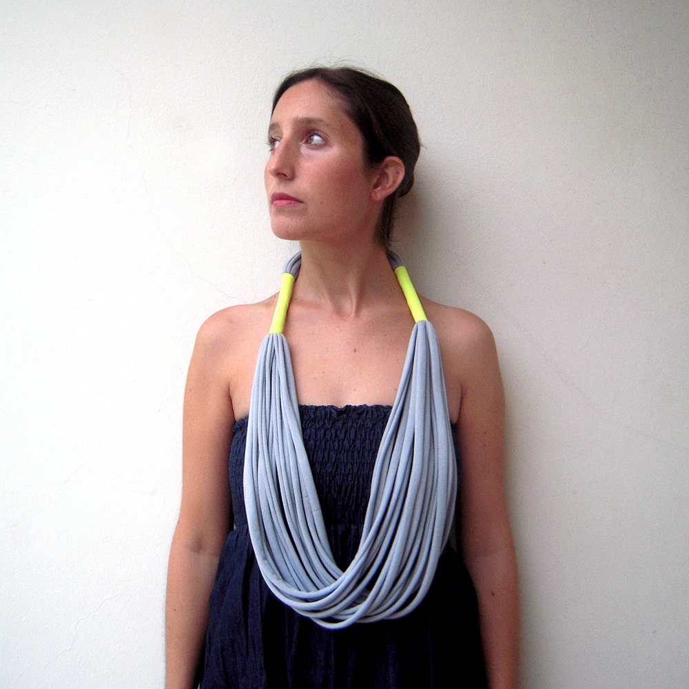 the tribal neon necklace - handmade in grey and neon fabric