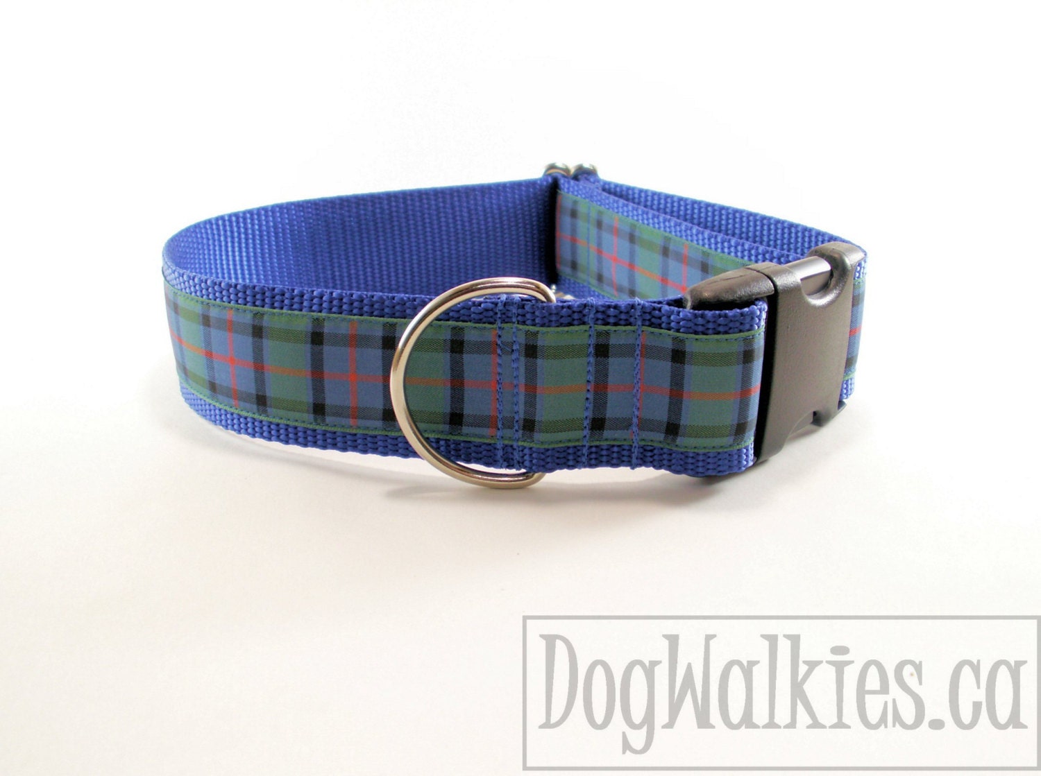 Plaid Dog Collar- 1.5" Wide - Flower of Scotland Tartan - Martingale or Quick Release