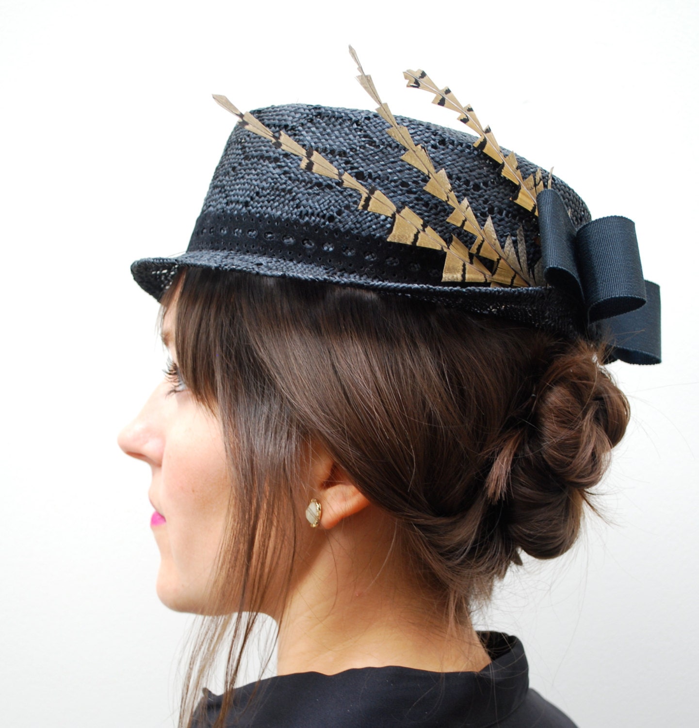 Black Honey Comb Straw Womens Hat