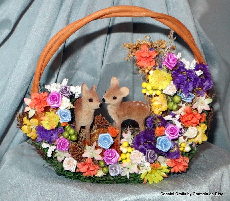 Woodand Deer in forest of bright colored florals