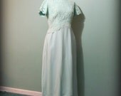 Vintage 60s Womens Light Green Lace Chiffon Maxi Dress Size Large