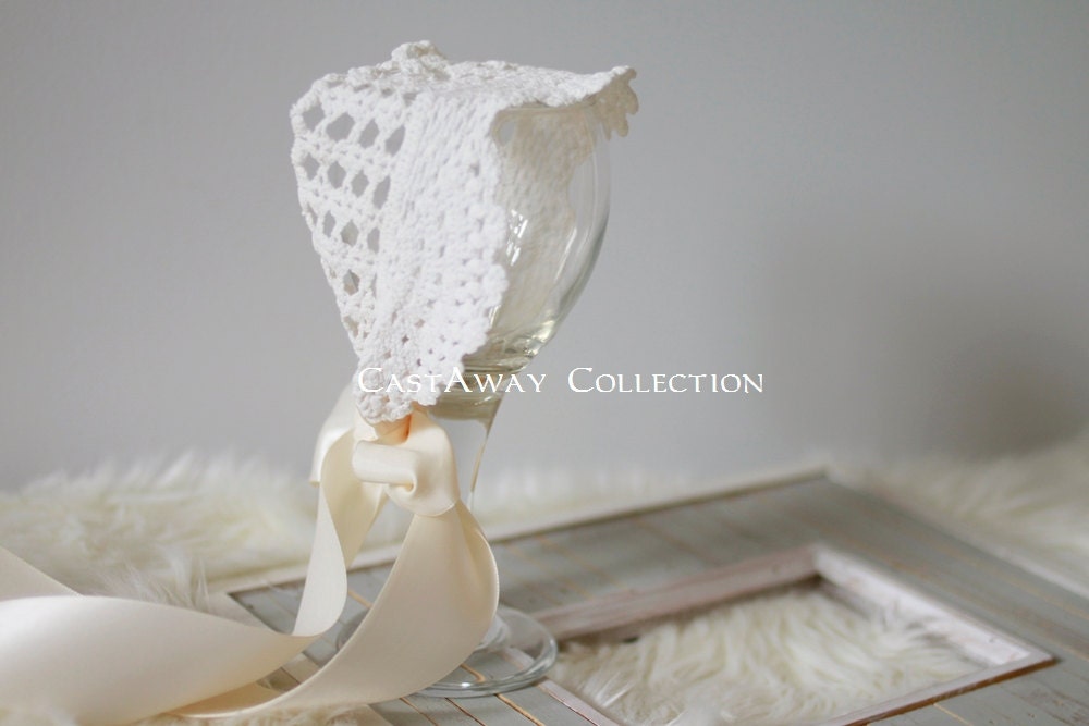 Newborn Photo Prop: Newborn Head Scarf, Newborn Bonnet, Headscarf, Head Wrap - Natural, Organic, Upcycled Photography Props