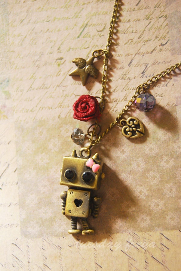 Mimi and Nini robots - a friendship or couple charm necklace
