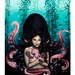 Fine Art Print Girl Underwater with Octopus Pink Tentacles Bubbles 8.3 x 11.7 inches