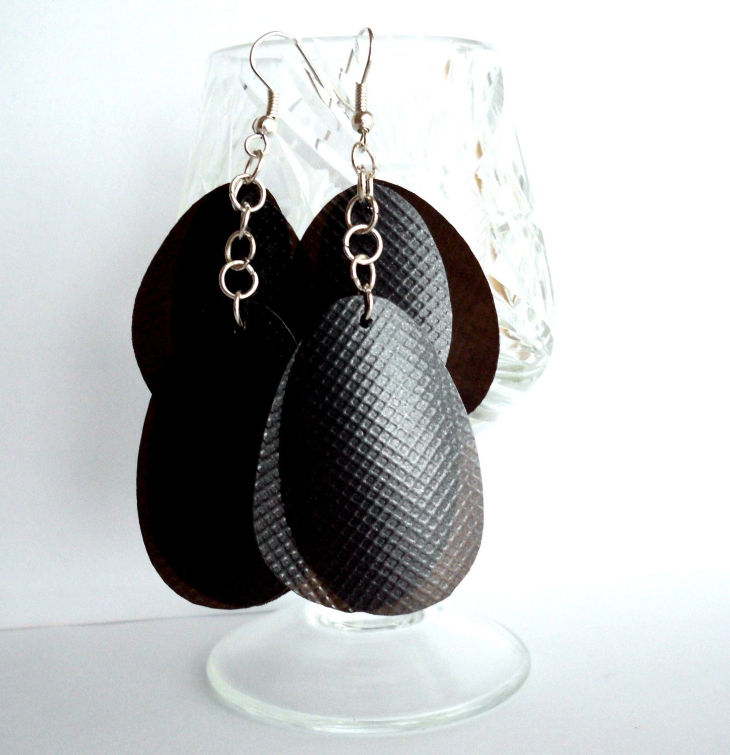 Black eco friendly earrings upcycled jewelry made of recycled plastic bottle, dark, goth, modern