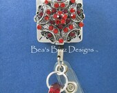 RED MEDALLION - Retractable Id Badge Reel - Designer Badge Holder - Nurse Jewelry - RN - Rhinestone Id - Teacher Gift - Id Holder - Id Badge
