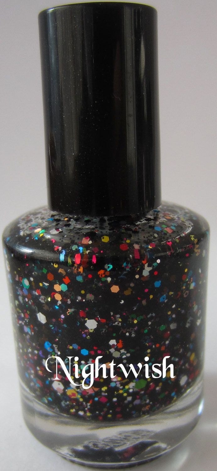 Night Wish Black Blue White Green Red Multi-Colored Glitter Lumikki Lacquer Custom Blended Nail Polish