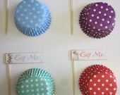 12 "Eat Me" Cupcake Toppers & 12 Standard Baking Liners - Alice in Wonderland Inspired