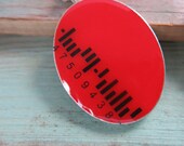 Bright red resin pendant necklace with barcode.  Large oval 30 x 40mm
