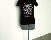 Women's TEE of original ILLUSTRATION "Mandible Bouquet" white on black-- unique and wearable art