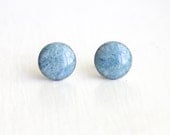 Small Gray Post Earrings, Grey Shimmer Earrings, Tiny Stainless Steel Earring, Round Resin Stud