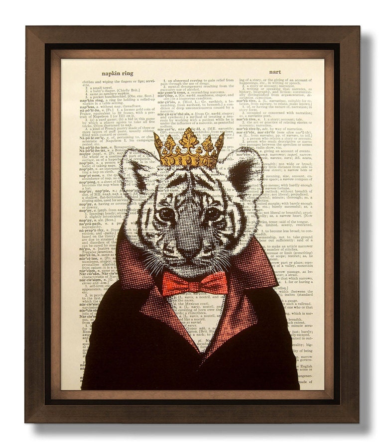 Art Print, Poster, Steampunk - Tiger King - DIGITAL PRINT & Painting, Vintage Book print, Dictionary page, Dictionary art, Dictionary print