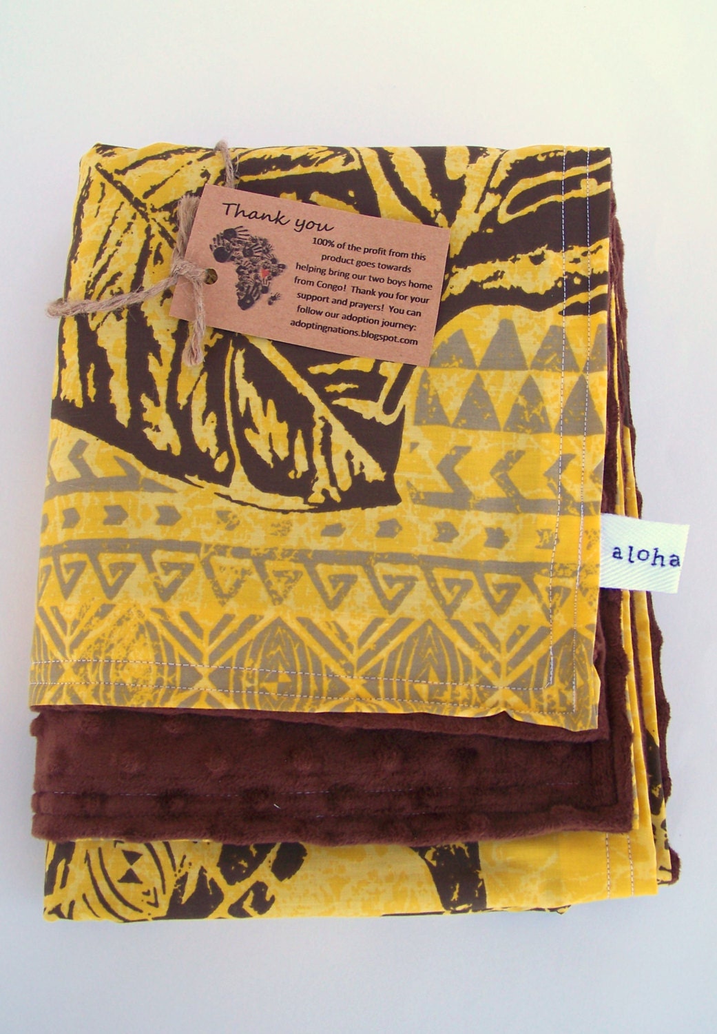 Hawaiian Baby Blanket Honu Turtle Gender Neutral Aloha Brown Yellow  Africa Adoption Fundraiser
