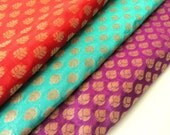 Indian silk brocade red green pink  silk craft pack colorful India silk brocade 3 pieces fat quarter each