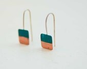 Geometric jewelry - blue and copper square earrings