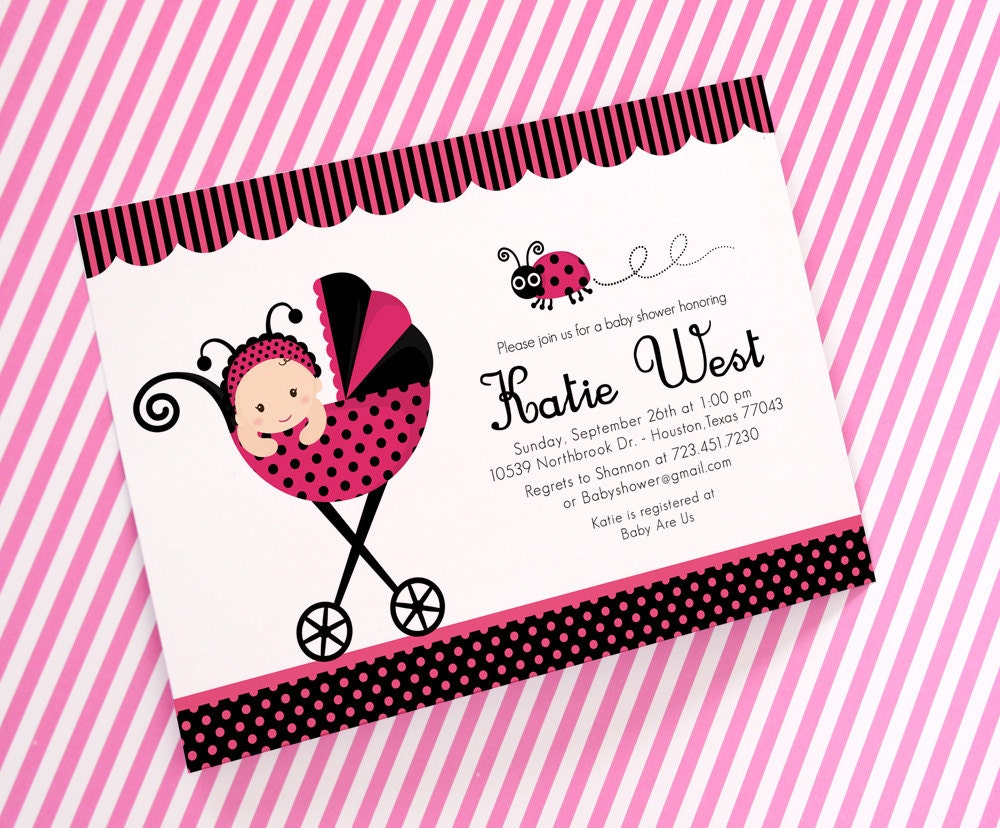 DIY PRINTABLE Invitation Card - Pink Lady Bug Baby Shower Invitation - BS815CB2a3