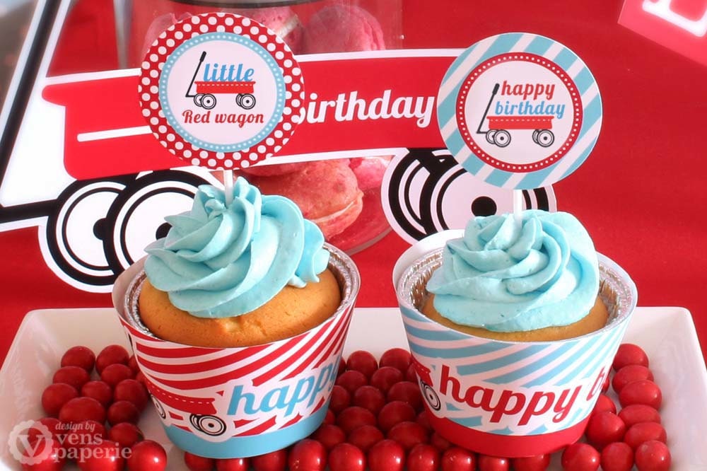 Radio Flyer Red Wagon  Birthday Party - DIY PRINTABLE Party Circle and Wrappers - Instant Download - PS817CA1d
