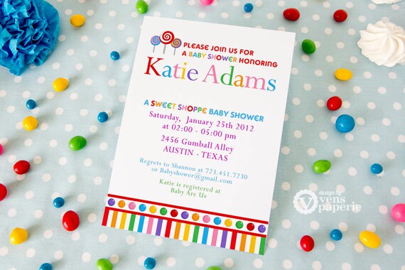 DIY PRINTABLE Invitation Card - Lollipop Candy Land Sweet Shoppe Baby Shower Invitation - BS832CA1a1 Il_570xn