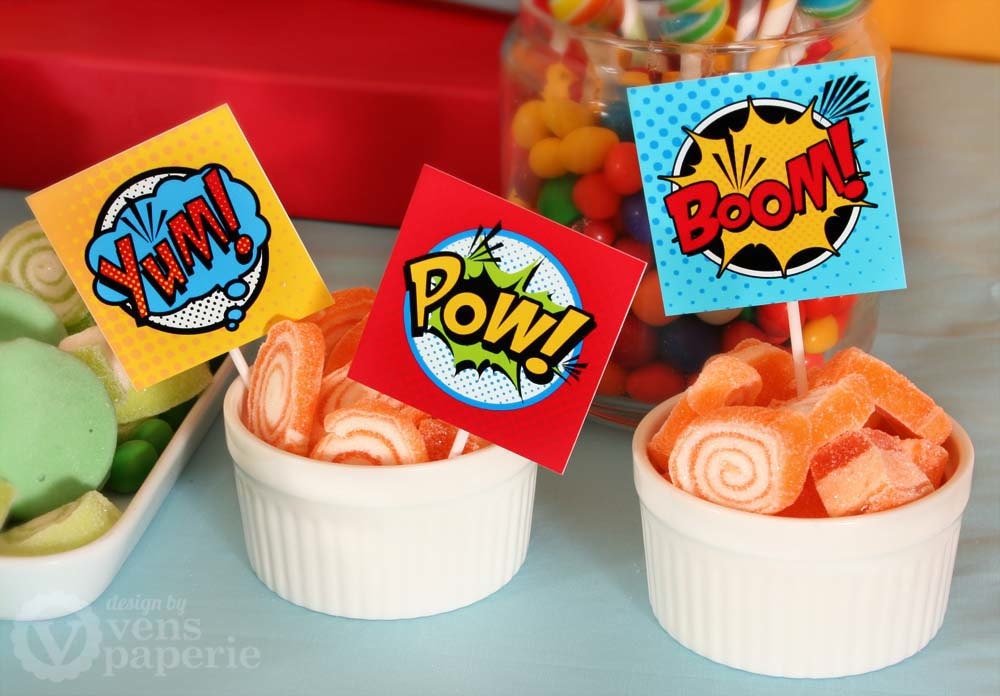 Superhero Birthday Party - DIY PRINTABLE Party Circle and Wrappers - Instant Download - PS825CA1d Il_570xn