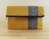 Fold Over Clutch, Zipper Bag, e-Reader Case in Antique Gold with Botanical Accents