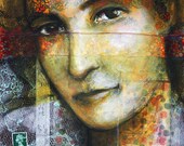 Queen - Mixed Media Collage Drawing on Wood Panel by Christine Peloquin