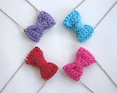 Crochet Bow Necklace on a Silver Chain - Unique Handmade Jewelry, Cute Love Bows in Hot Pink, Red, Electric Blue & Purple - Made to Order