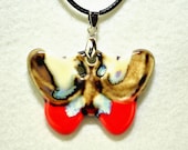 Butterfly necklace red whimsical charm necklace ceramic jewelry unisex porcelain pendant necklace gift leather string choker necklace