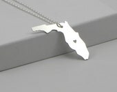 Sterling Silver State Love Heart Necklace - Florida