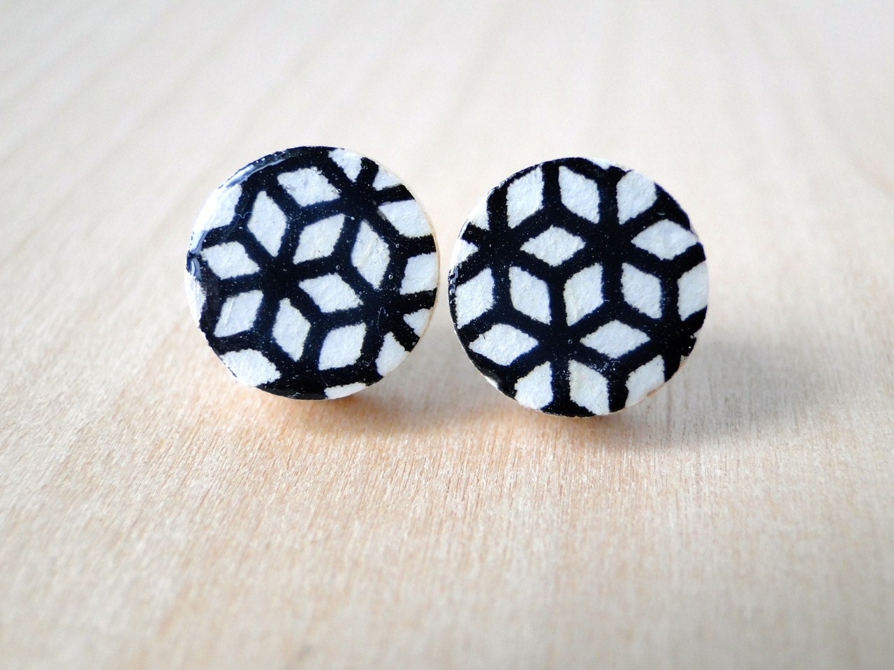 Geometric Stud Earrings, Black and White, Gift for her, Gift Under 10, Modern Jewelry, Minimalist, Birthday, Mothers Day, Bridesmaids