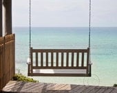 Beach Porch Swing Photography, Ocean Landscape Print, Aqua Blue Water View, Cottage Wall Hanging, 8x10 Art Photo, Beachy Summer Home Decor