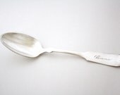 Antique "Emma" spoon. Silverplated teaspoon, engraved in script. Coffee or tea spoon for shabby chic decor