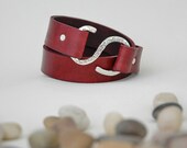 Leather bracelet for men double wrap bracelet burgundy with silver clasp CALISTOGA