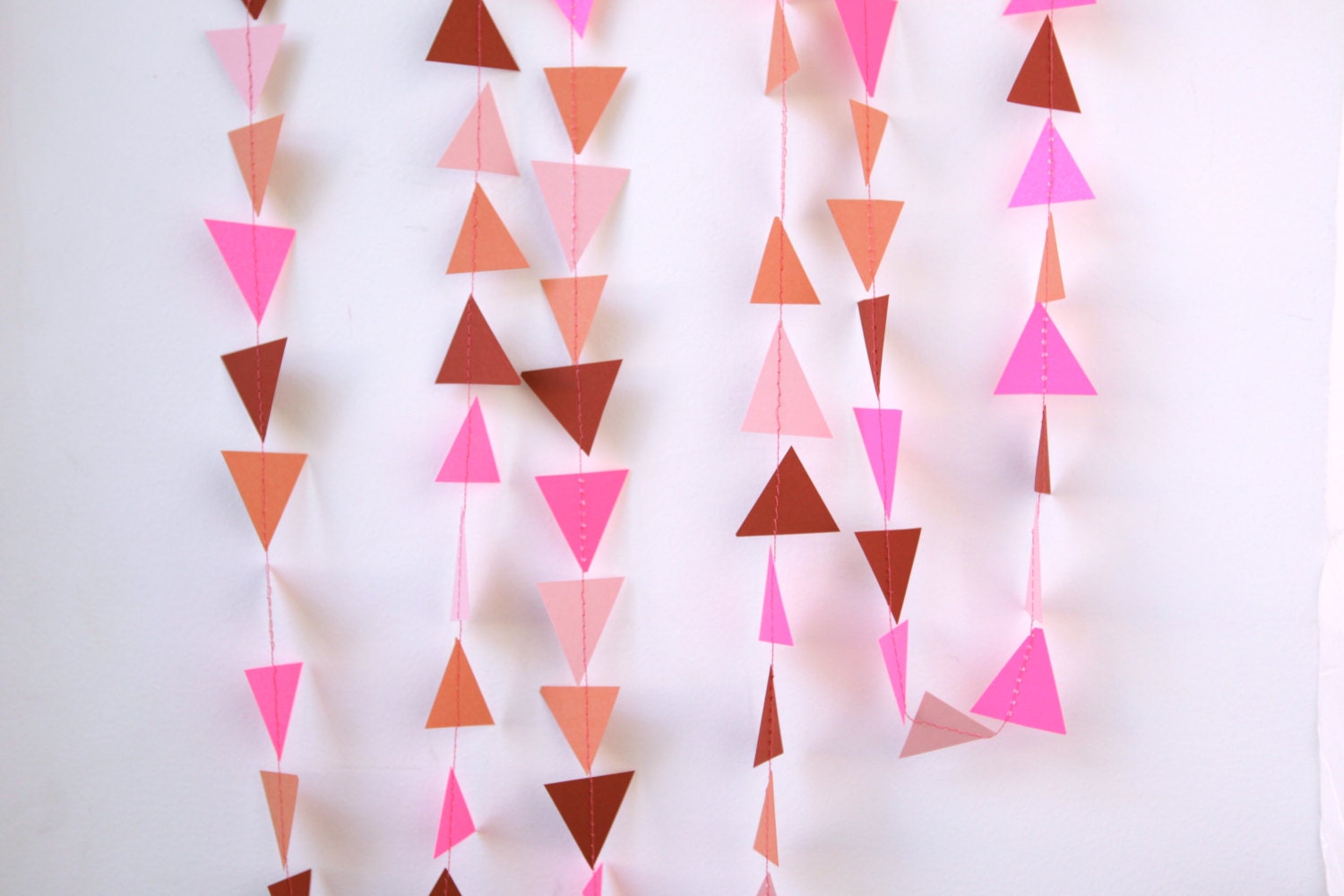 coral, red, peach, light pink and neon pink triangle garland - 10 feet