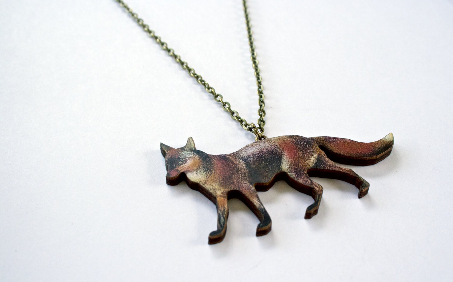 Wood Cut Fox Necklace