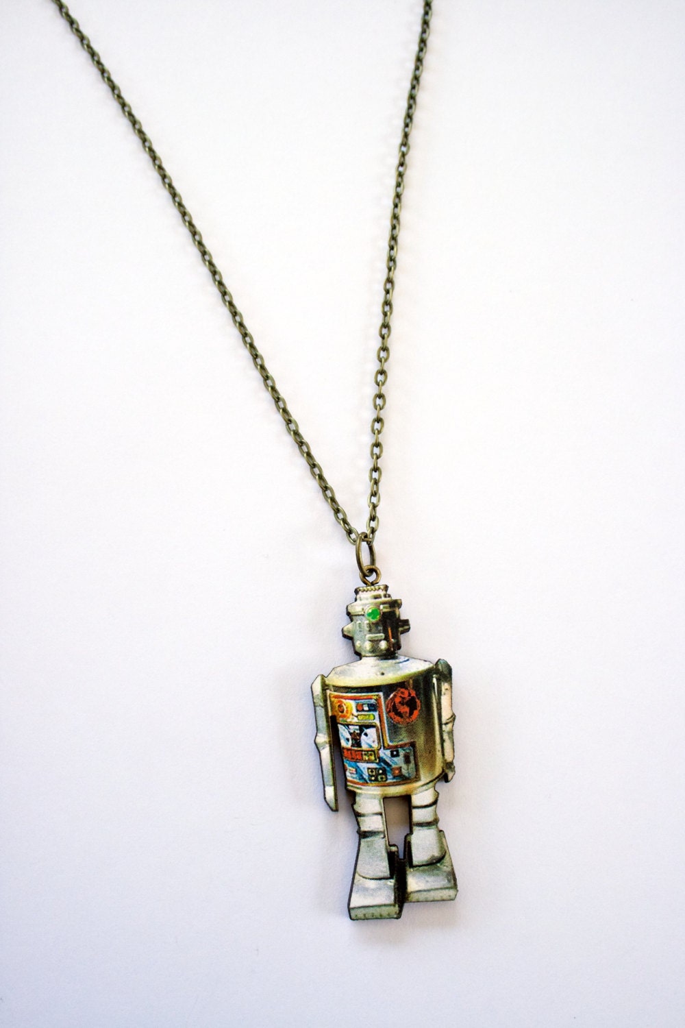 Wood Cut Robot Necklace
