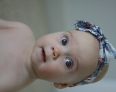 Feather headwrap, headband for baby and girls, blue and coral jersey knit- paisleyorpolkadots