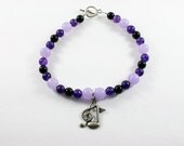 I Love Music Purple Jade and Onyx Handmade Gemstone Bracelet