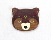 Spirit Bear Pin - Handpainted Wooden Blackbear Brooch Pin in Purple, Spirit Animal Totem Collection, animal brooch