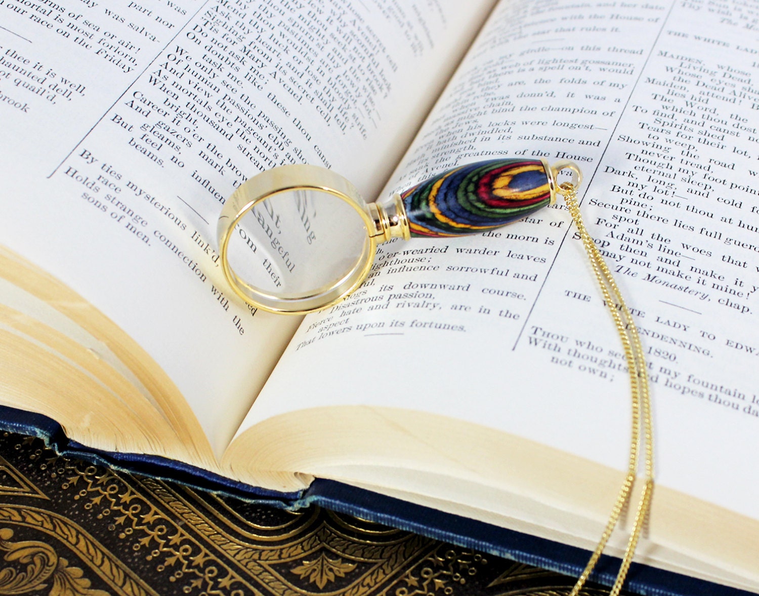 Wooden Magnifying Glass Necklace - Monocle Necklace -  Rainforest Tones