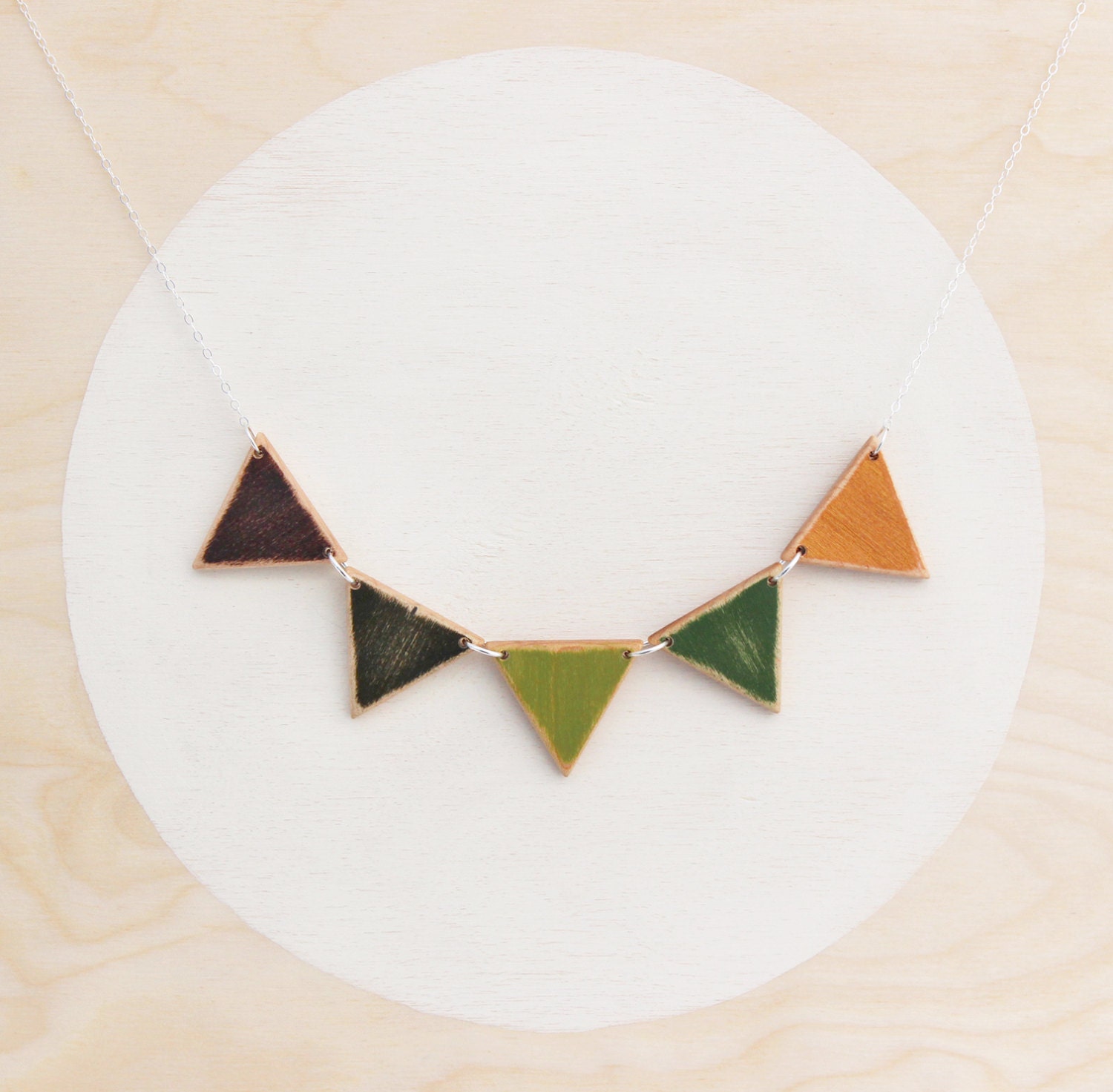 Earth Tones with Gold - Large Wooden Bunting Necklace