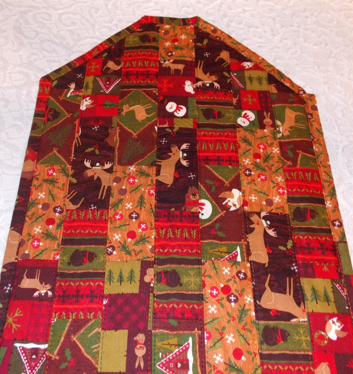 Rustic Christmas Table Runner Quilt in Woodland Animals print