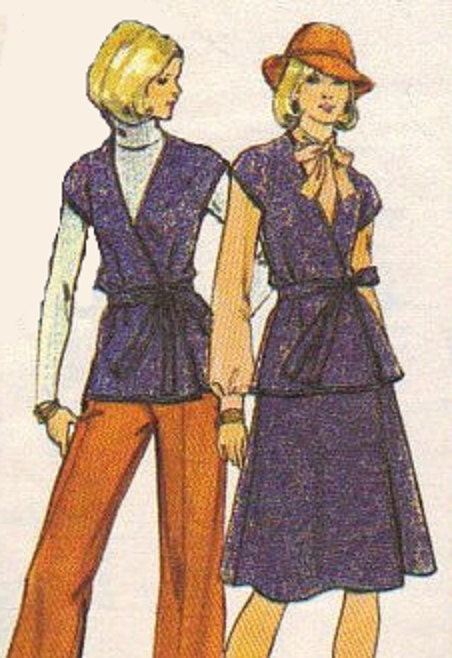 Butterick 70s Sewing Pattern Wrap Shirt Smock Tunic Boho Style Pants Bust 34 Retro Fashion
