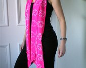 PINK SCARF - Neon Pink Flying Birds Hearts Scarf - Love Birds