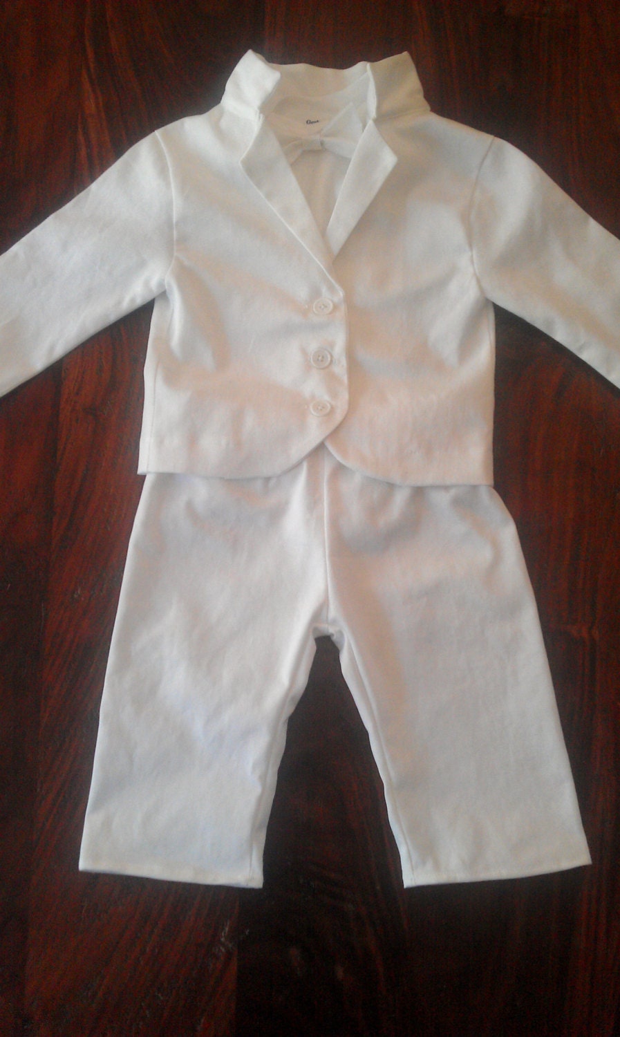 Baby Boy Baptism Outfit, Christening, Blessing, White Outfit, Suit Jacket, Pants, and Bow Tie Onesie