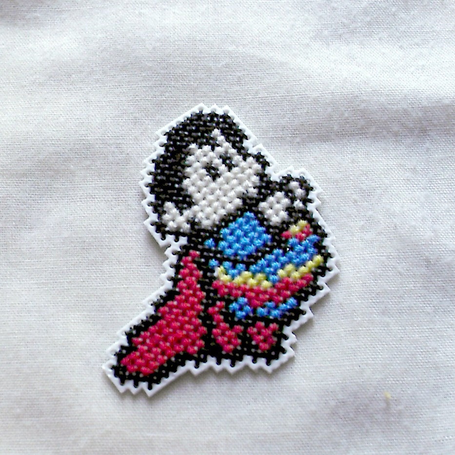 Superman Inspired Sprite Cross Stitch Pendant Magnet or Pin 8 Bit Pixel