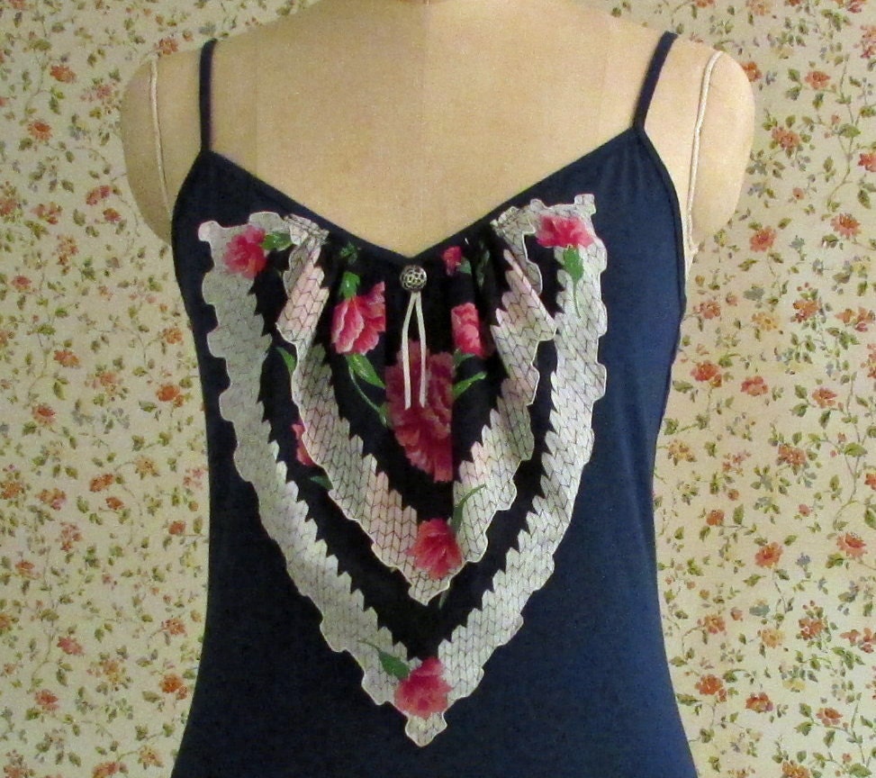 Camisole Vintage Hankie and Button, Cottage Chic Boho Inspirational Words Hippie Gypsy