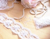 Bridal Couture Wedding Dress Sash Belt - Pearls Ivory Lace Ribbon Sashes Belts