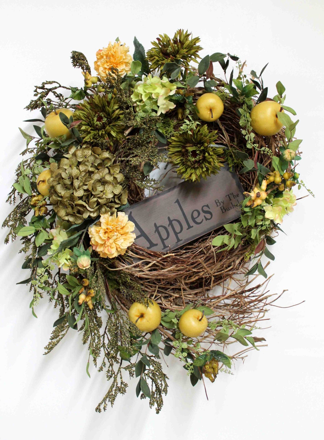 Country Wreath, Apples, Front Door Wreath, Everyday Wreath, Apple Sign, Honeysuckle, Summer Wreath, Country Decor -- FREE SHIPPING