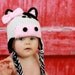 Crochet Cow Hat with bow, black and white, newborn up to adult